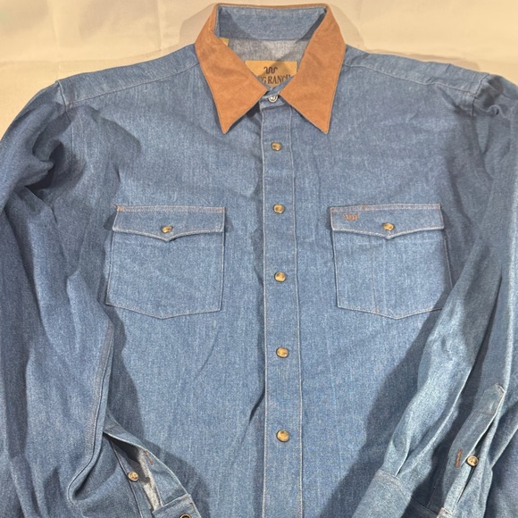 King Ranch | Shirts | King Ranch Denim Shirt With Brown Collar Pearl ...